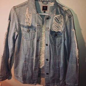 Dope jacket; ragged jean jacket for urban style.